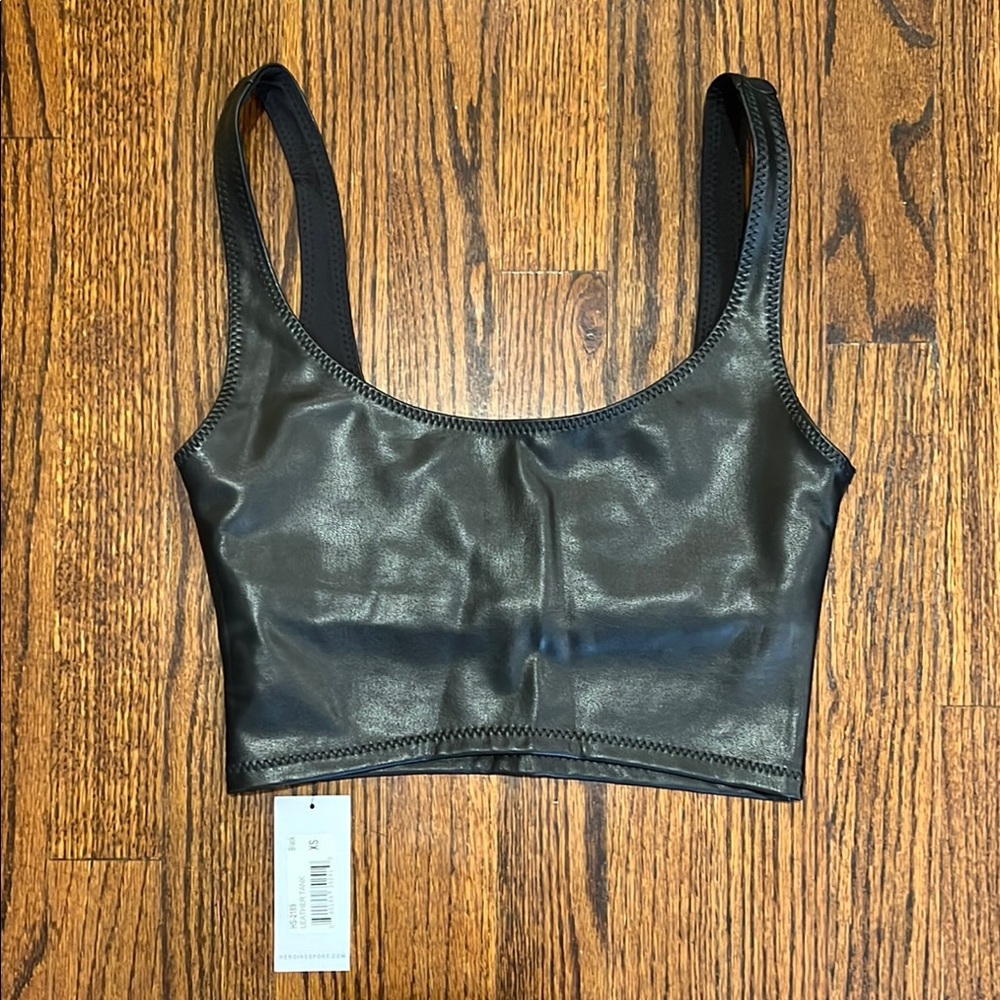 Heroine Sport Black Faux Leather Crop Tank Top! - Picture 2 of 7